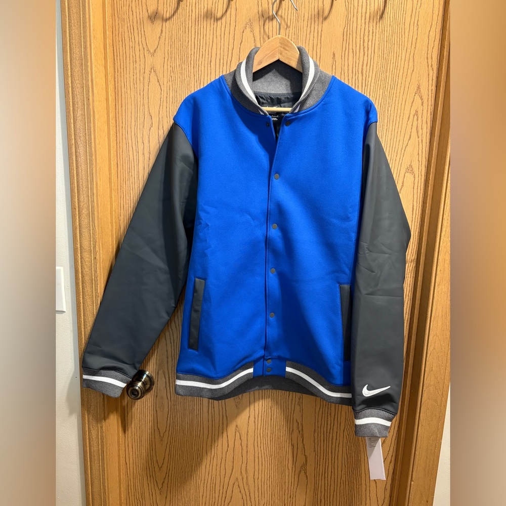 Nike Men's Blue and Gray Varsity Jacket